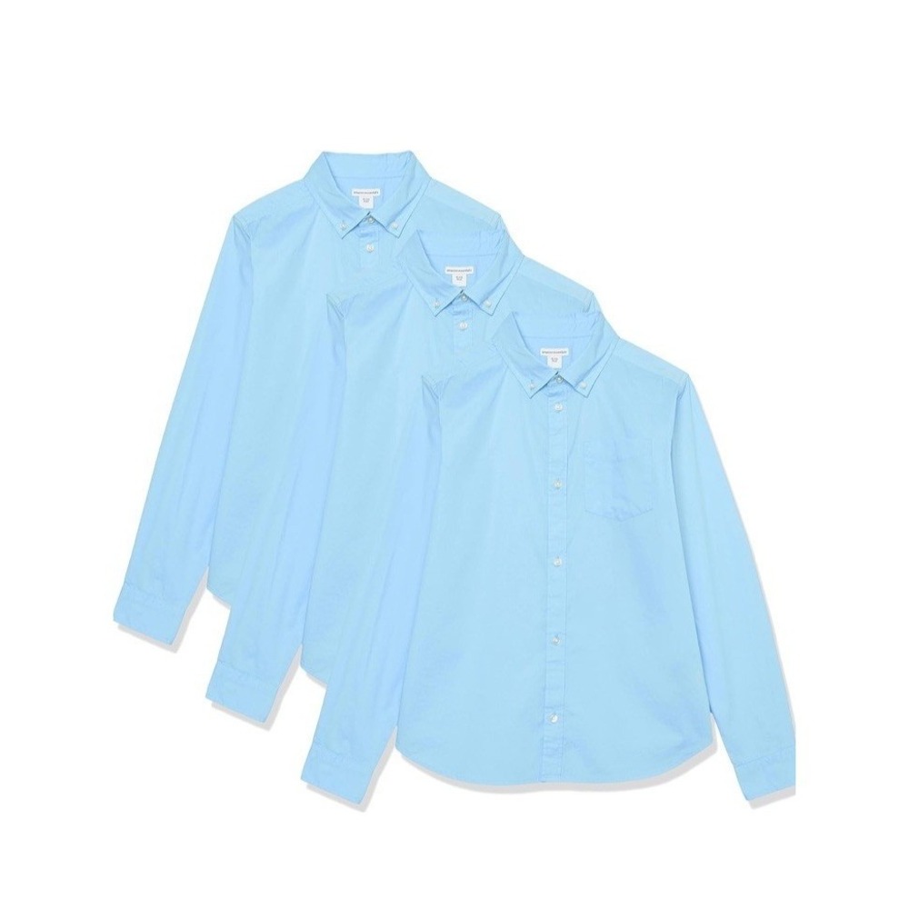 Amazon Essentials Uniform Dress Boys Large Blue New 3 Pack Long Sleeve Woven